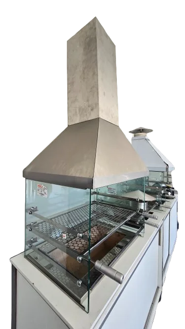 Churrasqueira de bancada com vidro e duto quadrado